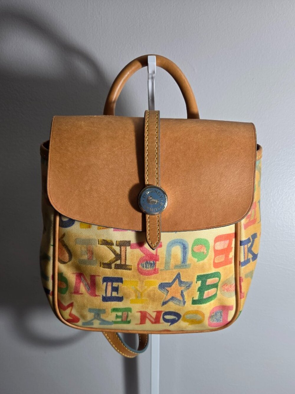 VINTAGE Y2K DOONEY & BOURKE DOODLE ALPHABET/GRAFFITI CANVAS MINI BACKPACK WITH T